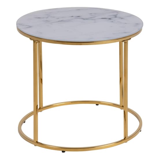 Bemidji White Marble Effect Glass Side Table With Gold Legs Furniture