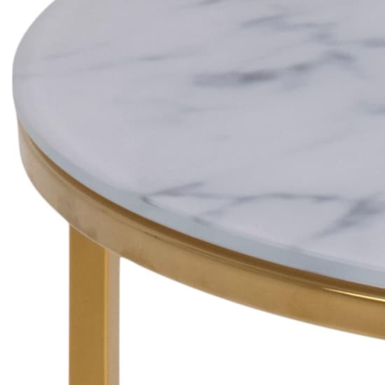 Bemidji White Marble Effect Glass Side Table With Gold Legs Furniture