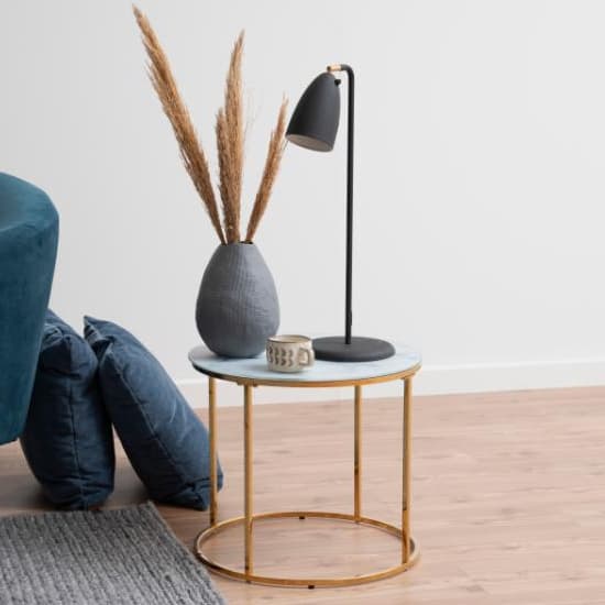 Bemidji White Marble Effect Glass Side Table With Gold Legs Furniture