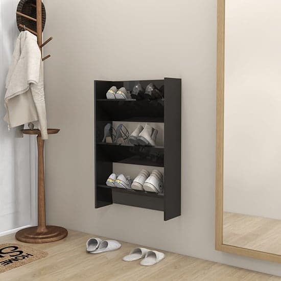 Benicia Wall High Gloss Shoe Cabinet With 3 Shelves In Black_1