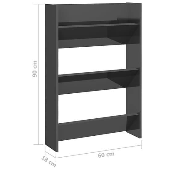 Benicia Wall High Gloss Shoe Cabinet With 3 Shelves In Grey_4