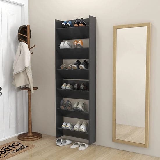 Benicia Wall Wooden Shoe Cabinet With 6 Shelves In Grey_1