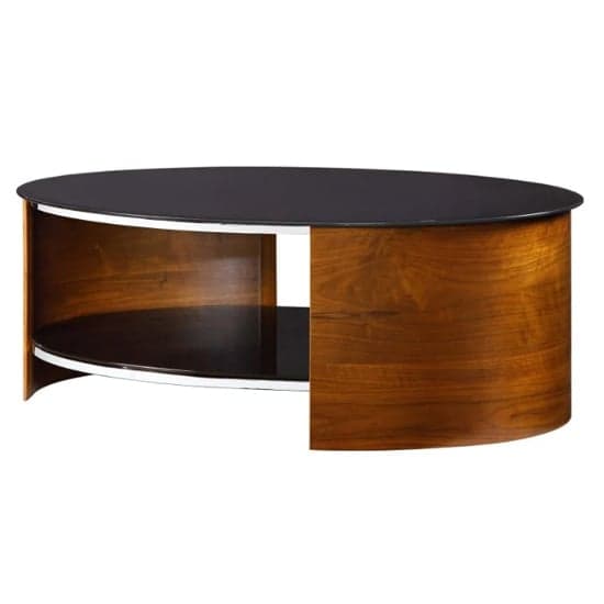 Bent Wood Coffee Table Oval In Black Glass With Walnut_2