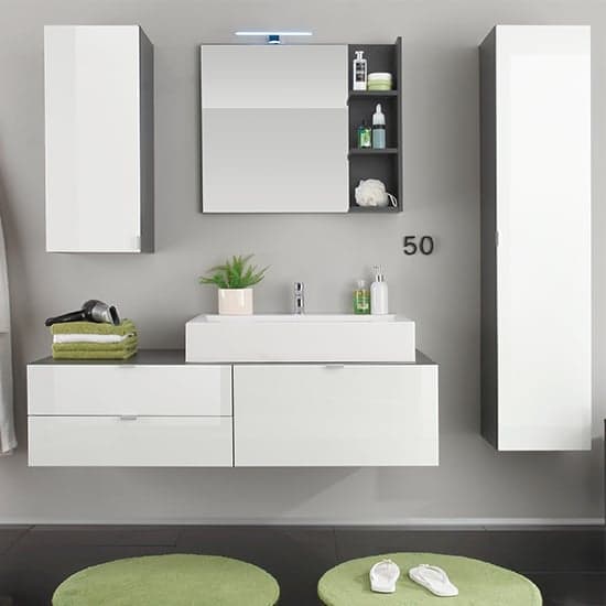 Bento Bathroom Tall Cabinet In Grey With Gloss White Fronts_5