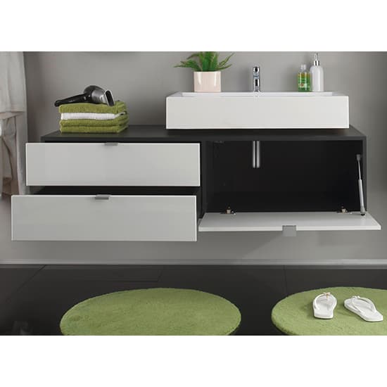 Bento Wall Sink Vanity Unit In Grey With Gloss White Fronts Furniture