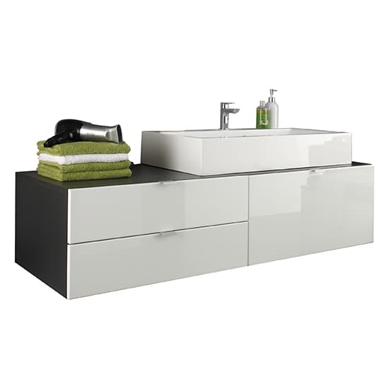 Bento Wall Sink Vanity Unit In Grey With Gloss White Fronts_4