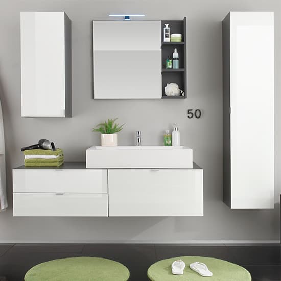 Bento Wall Sink Vanity Unit In Grey With Gloss White Fronts_5