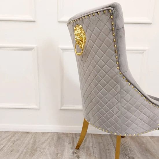 Benton Light Grey Velvet Dining Chairs With Gold Legs In Pair_2