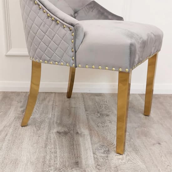 Benton Light Grey Velvet Dining Chairs With Gold Legs In Pair_3