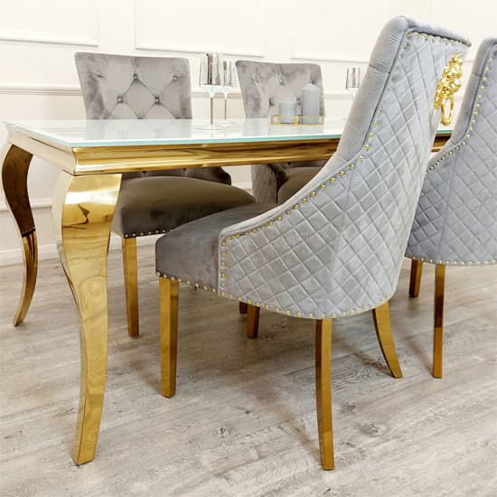 Benton Light Grey Velvet Dining Chairs With Gold Legs In Pair_4