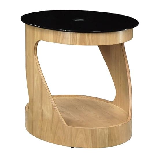 BentWood Side Table Oval In Black Glass Top With Oak Base_2