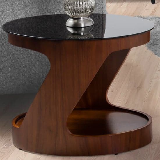 BentWood Side Table Oval In Black Glass Top With Walnut Base_1