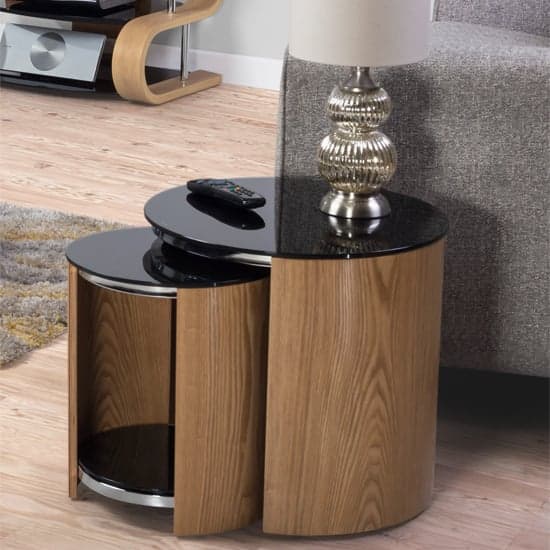 Bentwood Walnut Black Glass Nesting Tables With Chrome Frame_2