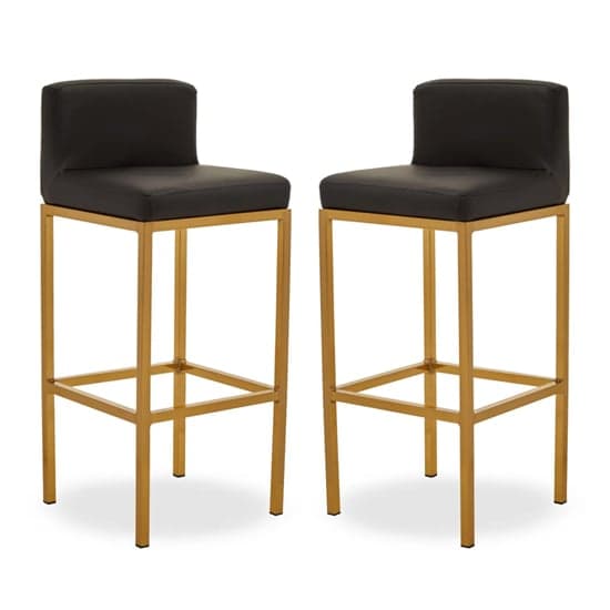 Baino Black PU Leather Bar Chairs With Gold Legs In A Pair_1