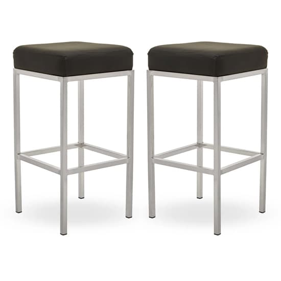 Baino Black Leather Bar Stools With Chrome Legs In A Pair Furniture