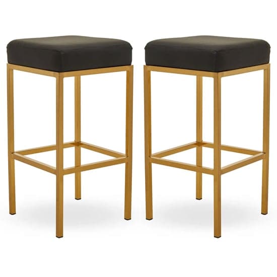 Baino Black Leather Bar Stools With Gold Legs In A Pair_1