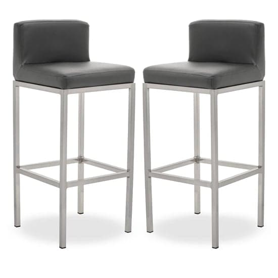 Baino Grey PU Leather Bar Chairs With Chrome Legs In A Pair_1