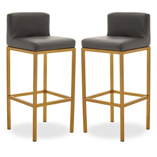 Baino Grey PU Leather Bar Chairs With Gold Legs In A Pair_1
