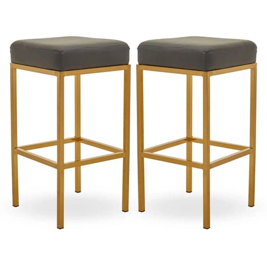 Baino Dark Grey Leather Bar Stools With Gold Legs In A Pair_1