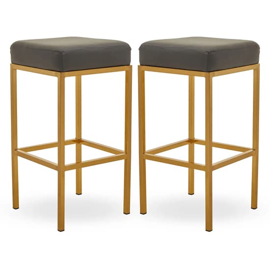 Baino Dark Grey Leather Bar Stools With Gold Legs In A Pair Furniture