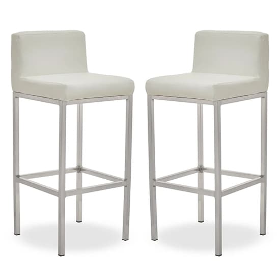 Baino White PU Leather Bar Chairs With Chrome Legs In A Pair_1
