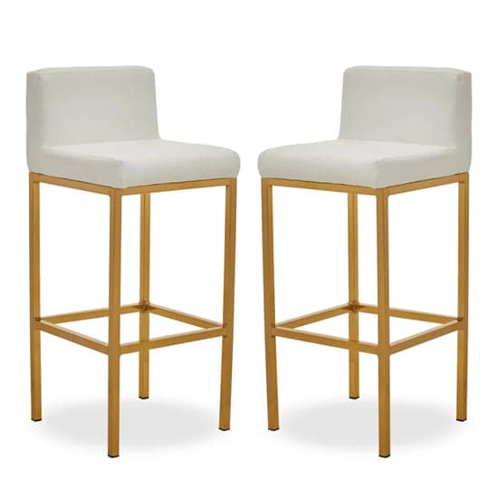 Baino White PU Leather Bar Chairs With Gold Legs In A Pair_1