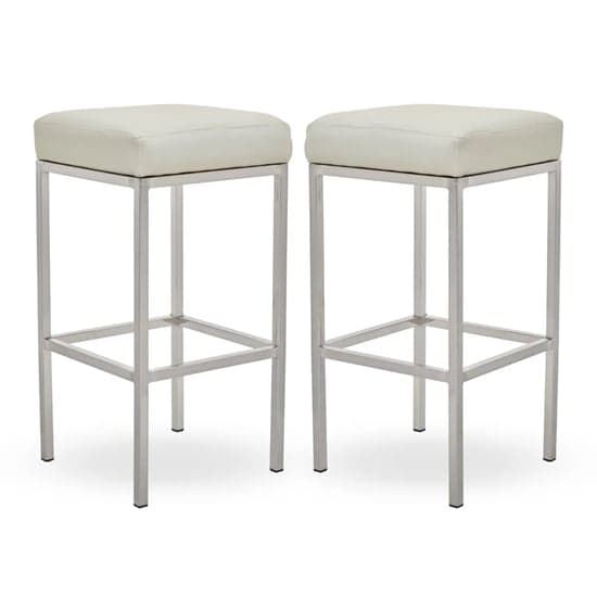 Baino White Leather Bar Stools With Chrome Legs In A Pair_1