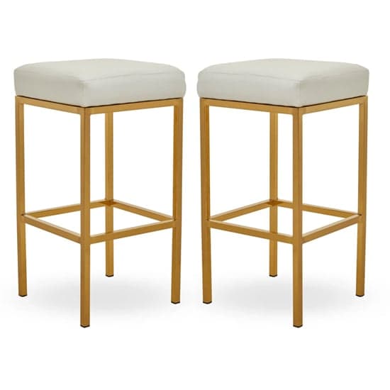Baino White Leather Bar Stools With Gold Legs In A Pair_1