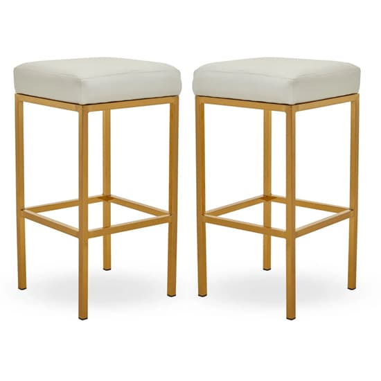 Baino White Leather Bar Stools With Gold Legs In A Pair Furniture in