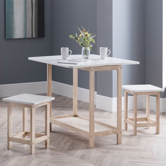 Basira Bar Set With 2 Stools In White Lacquer_1
