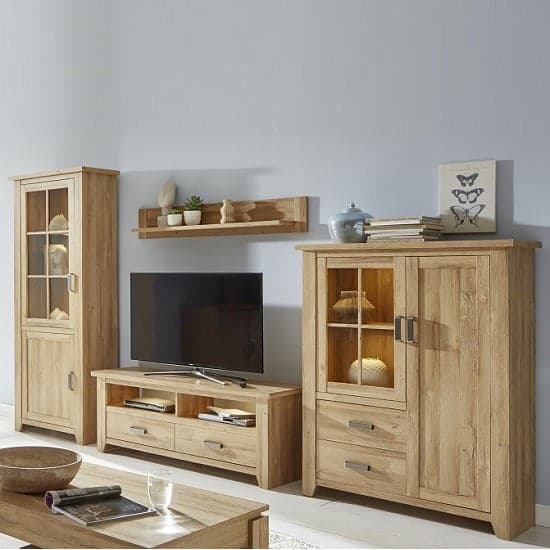 Berger Wooden Living Room Set In Rustic Oak With LED Lighting_1