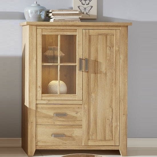 Berger Wide Display Cabinet In Rustic Oak With 2 Doors And LED_1