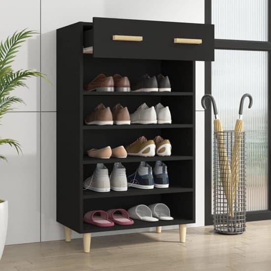 Beril Wooden Shoe Storage Cabinet With Drawer In Black_2