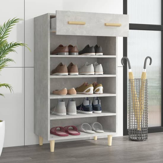 Beril Wooden Shoe Storage Cabinet With Drawer In Concrete Effect_2