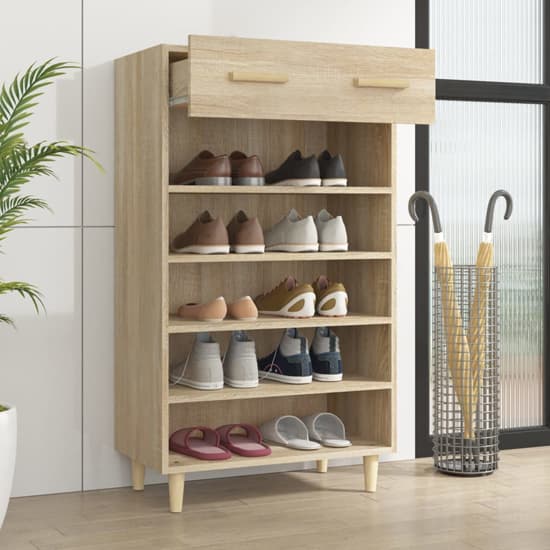 Beril Wooden Shoe Storage Cabinet With Drawer In Sonoma Oak_2