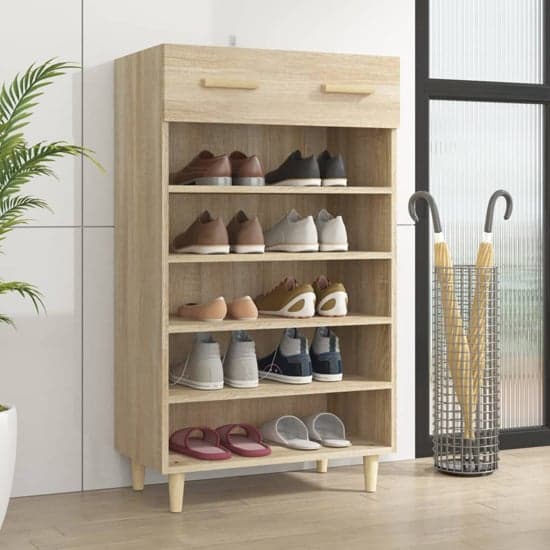 Beril Wooden Shoe Storage Cabinet With Drawer In Sonoma Oak