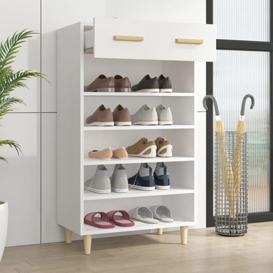 Beril Wooden Shoe Storage Cabinet With Drawer In White_2