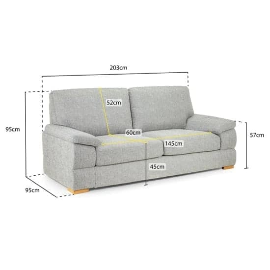 Berla Fabric 3 Seater Sofa With Wooden Legs In Silver_5