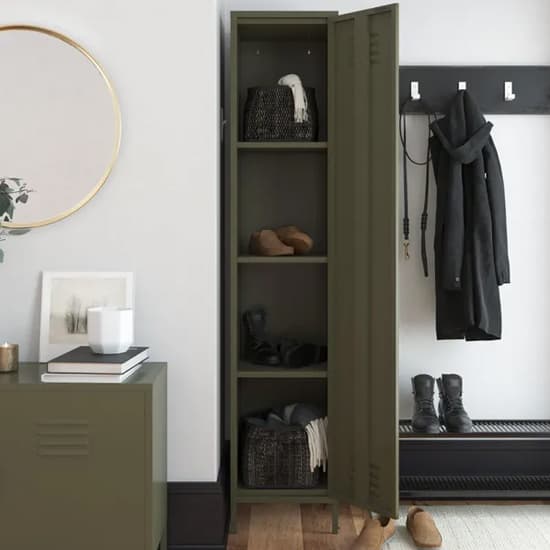 Berlin Metal Storage Cabinet Tall With 1 Door In Olive Green_2
