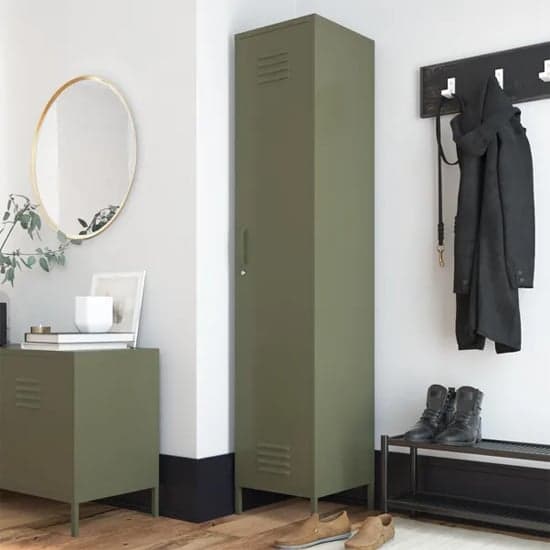 Berlin Metal Storage Cabinet Tall With 1 Door In Olive Green_1