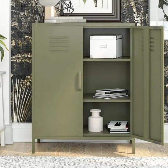 Berlin Metal Storage Cabinet Tall In 2 Doors In Olive Green_2