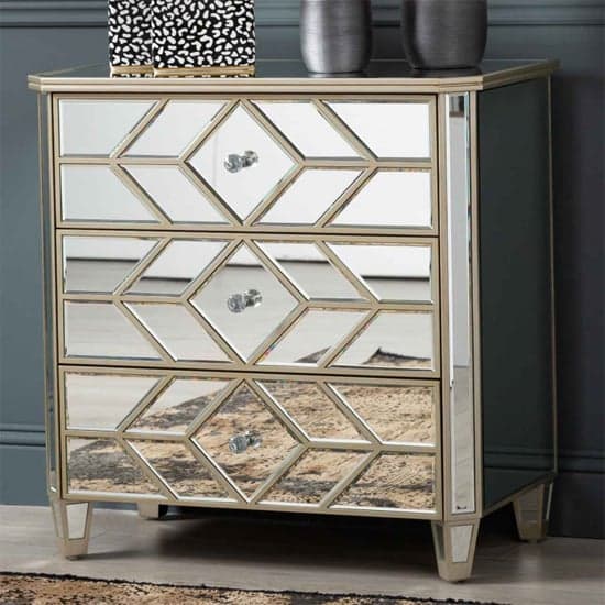 Berlin Mirrored Chest Of 3 Drawers In Champagne