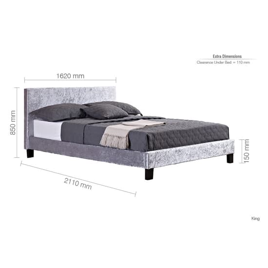 Berlins Fabric King Size Bed In Steel Crushed Velvet_6