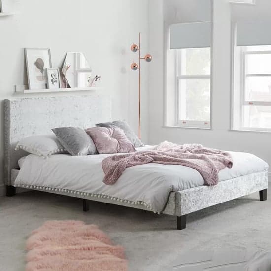 Berlins Fabric King Size Bed In Steel Crushed Velvet_1