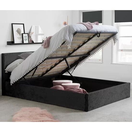 Berlins Fabric Ottoman Double Bed In Black Crushed Velvet_2