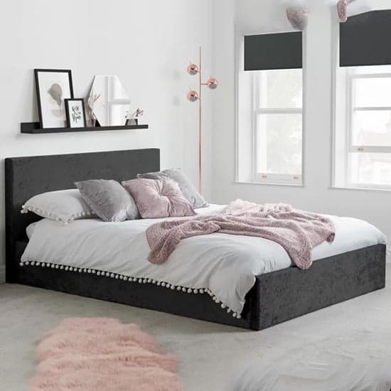 Berlins Fabric Ottoman Double Bed In Black Crushed Velvet_1