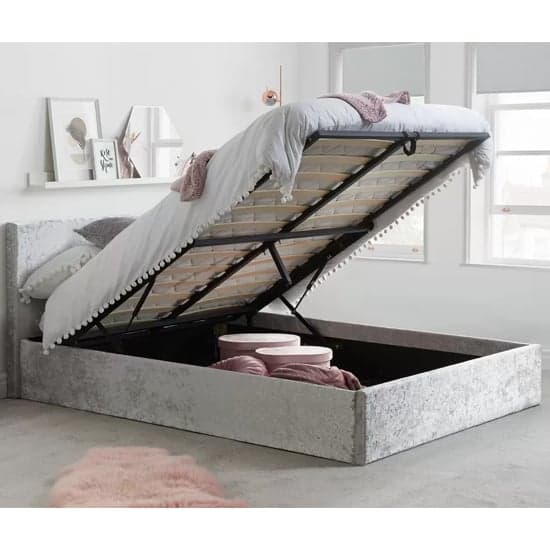 Berlins Fabric Ottoman King Size Bed In Steel Crushed Velvet_2