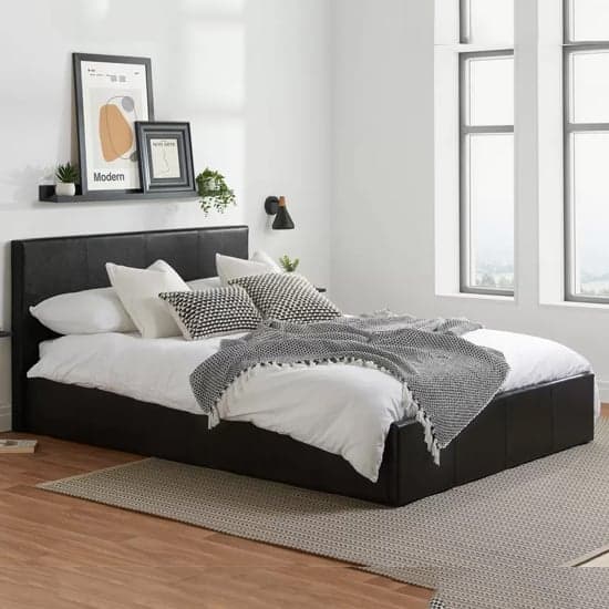 Berlins Faux Leather Ottoman Double Bed In Black_1