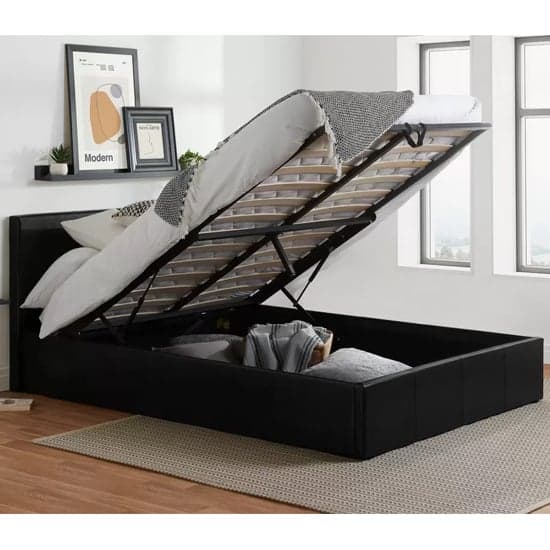 Berlins Faux Leather Ottoman King Size Bed In Black_2