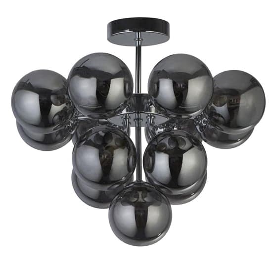 Berry 13 Lights Smoked Glass Ceiling Pendant Light In Chrome_2
